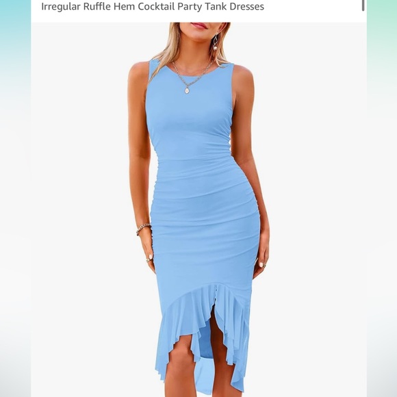 Bodycon Dress Summer Sleeveless Irregular Ruffle Hem Cocktail Party Tank Dresses - Picture 2 of 9